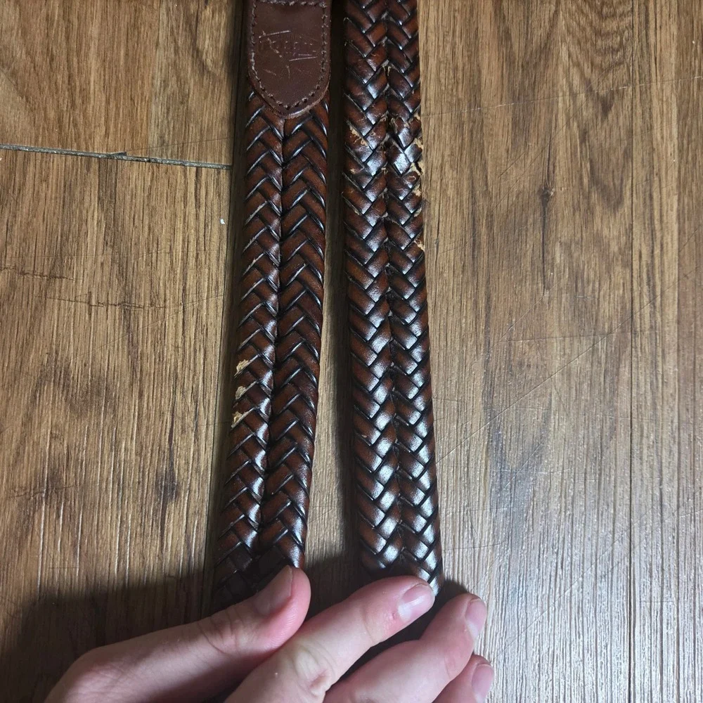 Fossil Braided Leather Belt 34 Brass Gold Tone Buckle MB3040200 Cottage Rustic